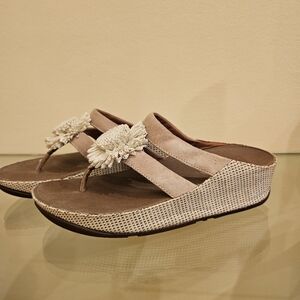 Fitflop Beige Floral Wedge Sandals